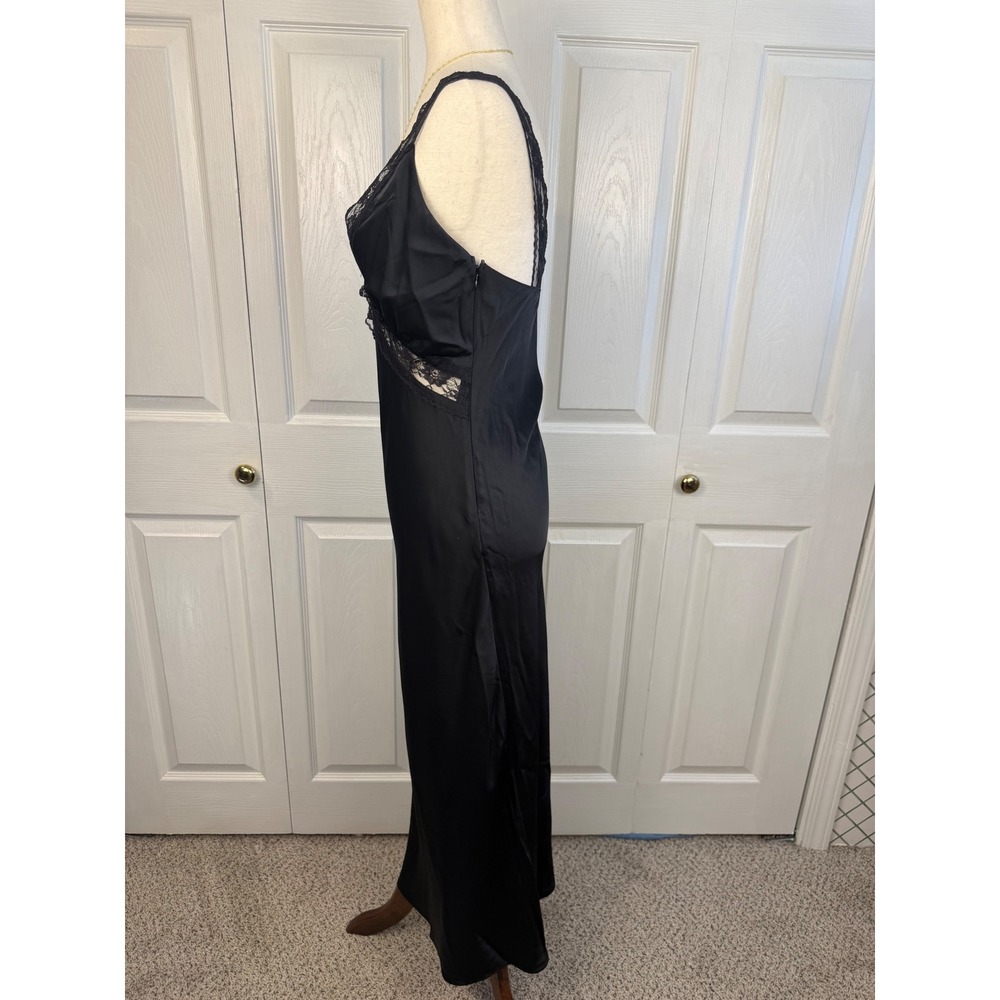 Abercrombie & Fitch Black Lace Satin Maxi Bias Cut Slip Dress S Y2K Romantic - Picture 4 of 8